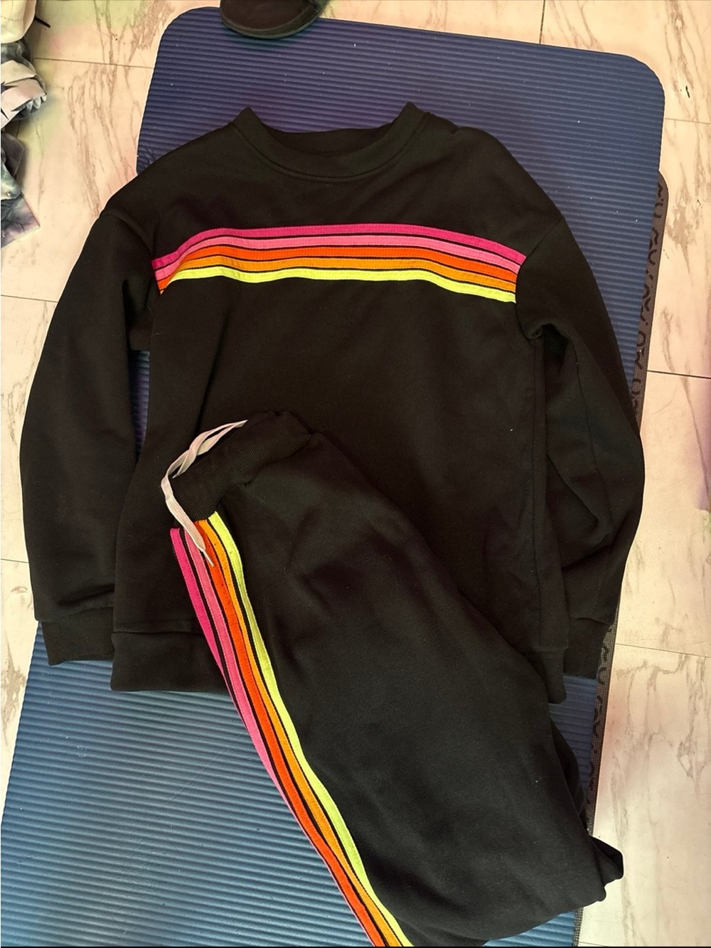 Black Sweatshirt & Jogger Set with Rainbow Stripe